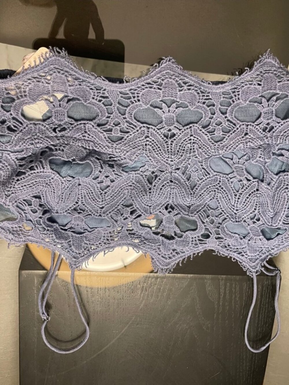 Free People FP One Dusty Blue Lace Smocked Back Cami Sz L $48 Retail
